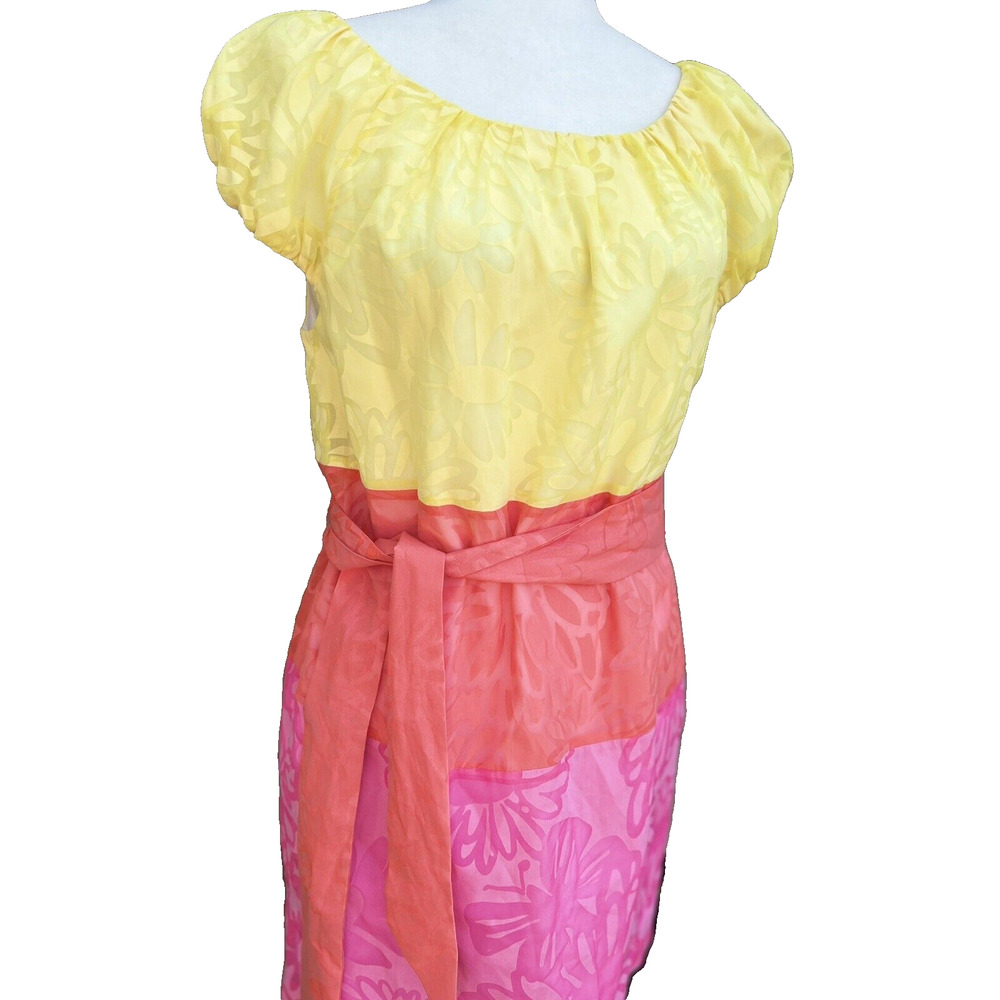 Lilly Pulitzer Hotty Pink Burnout Combo Sully colorblock flower Dress L A000262 - Picture 3 of 10